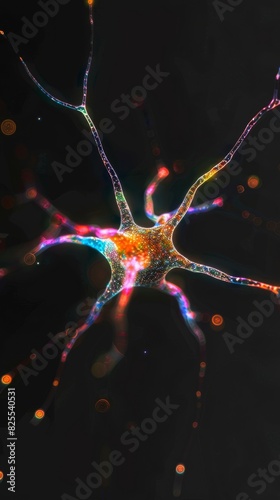 Medically accurate illustration of a nerve cell. Image of Neuron cell network on a black background