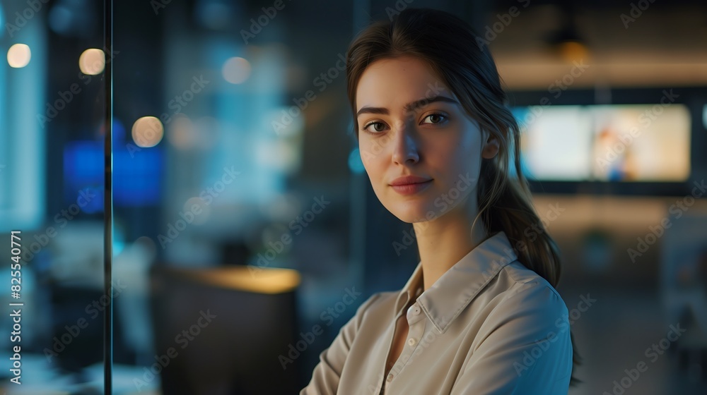 A sophisticated businesswoman in a high-tech office, standing by a digital display, looking at the camera with confidence.
A sophisticated businesswoman in a high-tech office, standing by a digital display, looking at the camera with confidence.