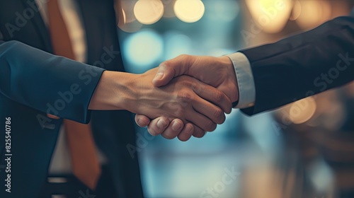 Business man hand shake photography on corporate style background photo