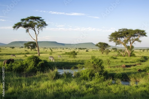 A view of the Serengeti Plains teeming with wildlife photo