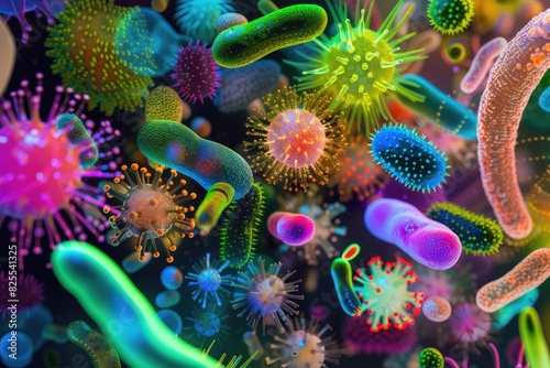 Colorful visualization of various bacteria image  Cluster of colorful bacteria cell background