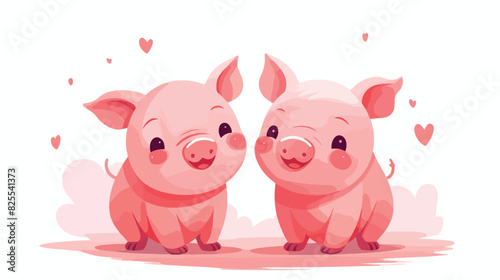 Cute romantic couple of pigs looking at each other