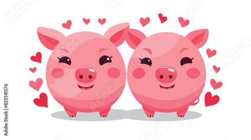 Cute romantic couple of pigs looking at each other © Molvi