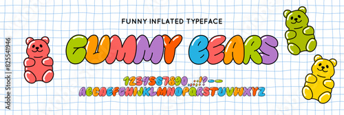 Bubble Balloon Alphabet Font. Retro Inflated Funny Typeset in Y2k Graffiti Style. Vector Playful Bubble Gum Alphabet. Cute Letters Kids Book Cartoon Aesthetic. Gummy Bears Jelly Candy Style Font.