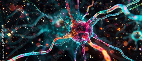 Medically accurate illustration of a nerve cell. Neuron cells system disease. photo