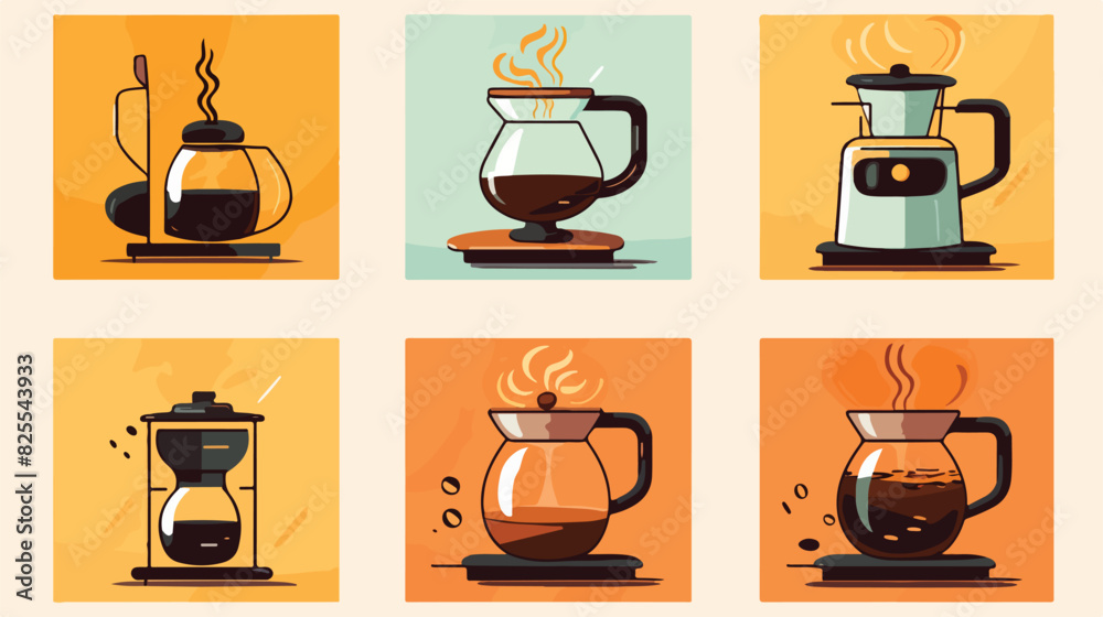 Drip brewed coffee square posters set flat vector i