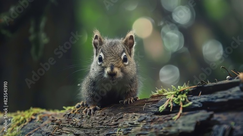 adorable furry critter perched on log in forest telephoto animal portrait