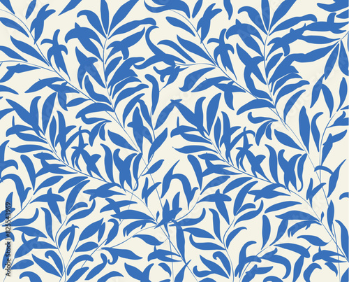 Tropical plants blue leaves on beige background. Growing plants, botanical pattern, papercraft  decoration
