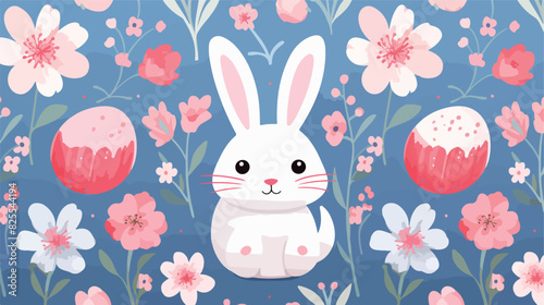 Easter seamless banner with cute fluffy bunny rabbi