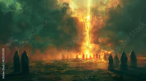 dramatic depiction of divine intervention in ancient religious sacrifice ritual digital painting photo