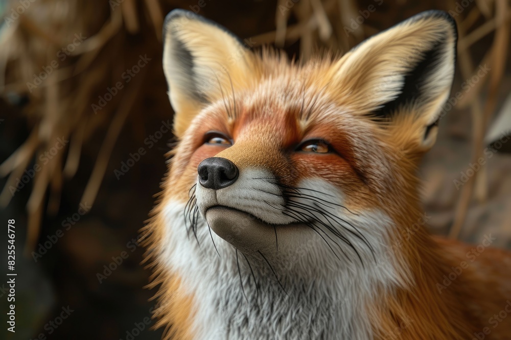 Cunning fox with a sly smile and a mischievous twinkle