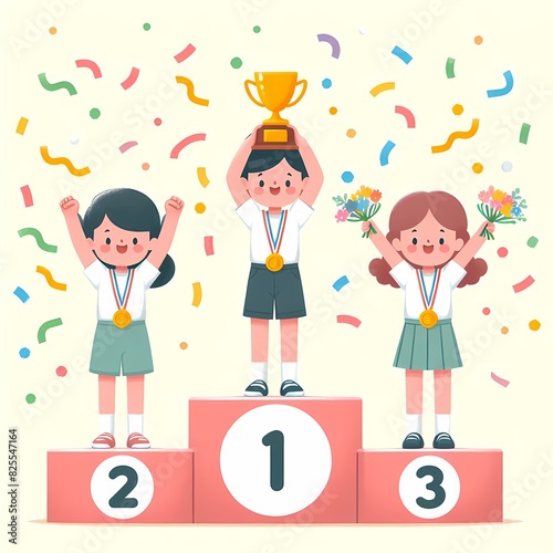 Happy Children Celebrating on Winners Podium