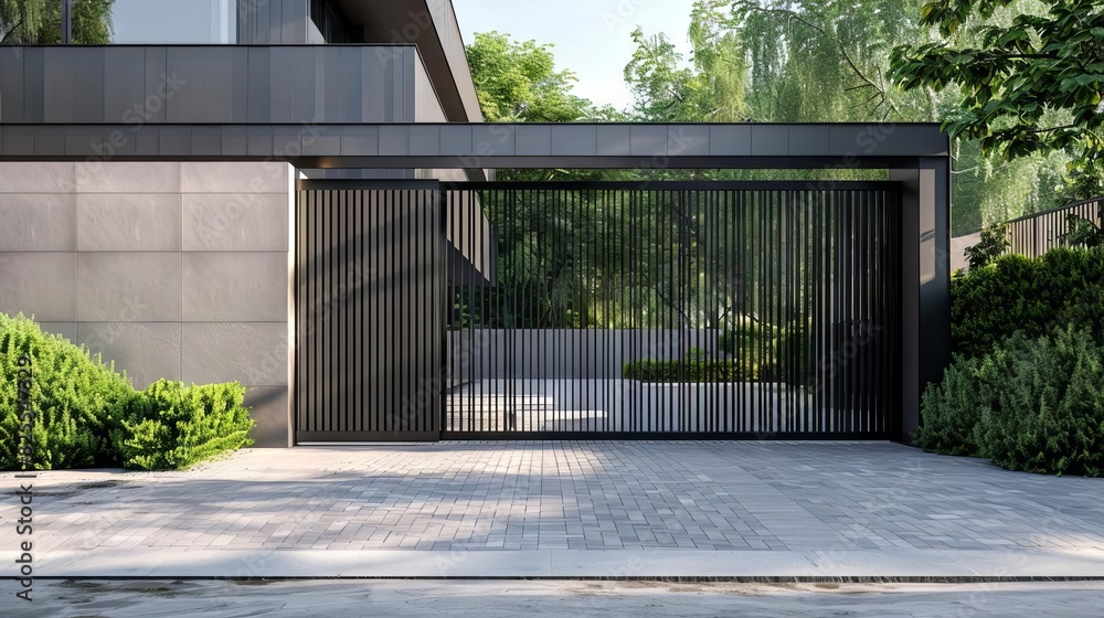 minimalist steel gate design for contemporary private residence entrance modern architecture 3d render minimalist steel gate design for contemporary private residence entrance modern architecture 3d render