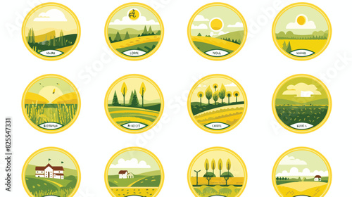 Farm field labels set of vector logos farming yello photo