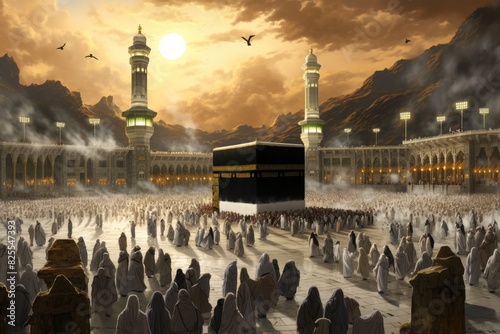Pilgrims circumambulating the Kaaba photo