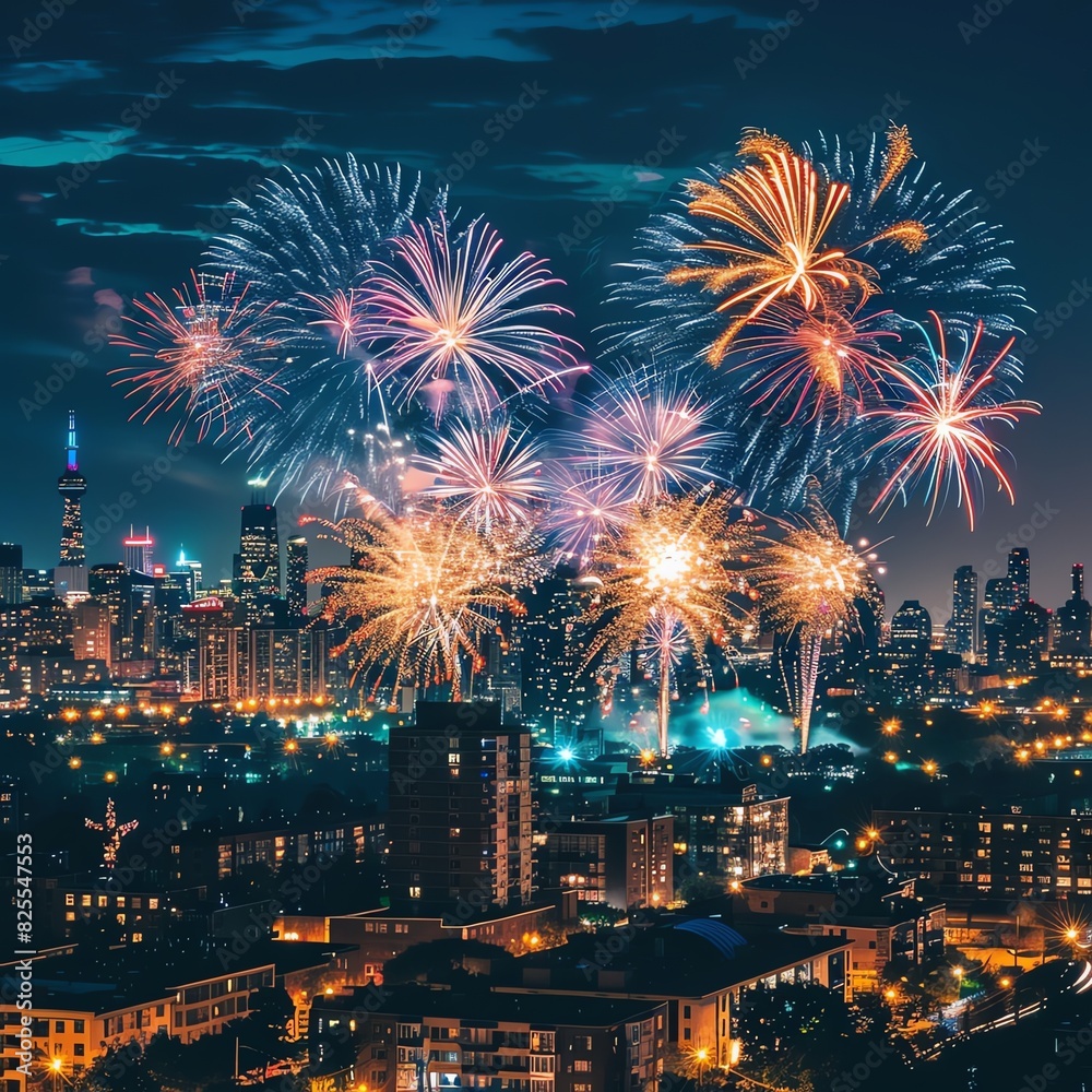 A vibrant fireworks display over a city during a festival A vibrant fireworks display over a city during a festival