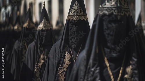 penitents in traditional robes participating in solemn holy week processions in seville spain cultural photography photo