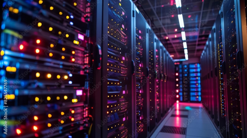 Server room in a Data Center with modern server racks and intricate network systems, neatly arranged, cool and controlled environment. Server room in a Data Center with modern server racks and intricate network systems, neatly arranged, cool and controlled environment.