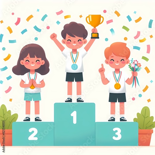 Happy Children Celebrating on Winners Podium