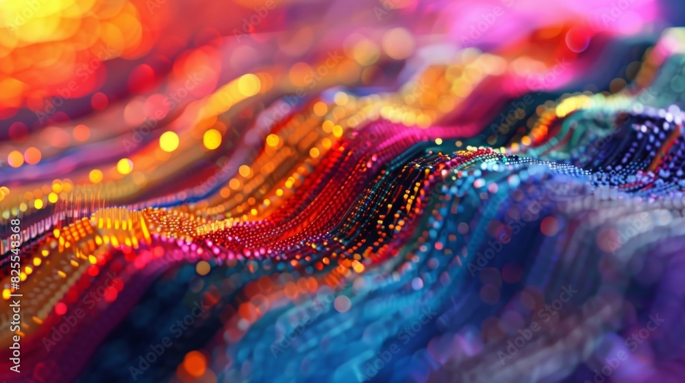 A textile artwork featuring layers upon layers of colorful threads symbolizing the multiple dimensions and parallel universes in the quantum realm. A textile artwork featuring layers upon layers of colorful threads symbolizing the multiple dimensions and parallel universes in the quantum realm.