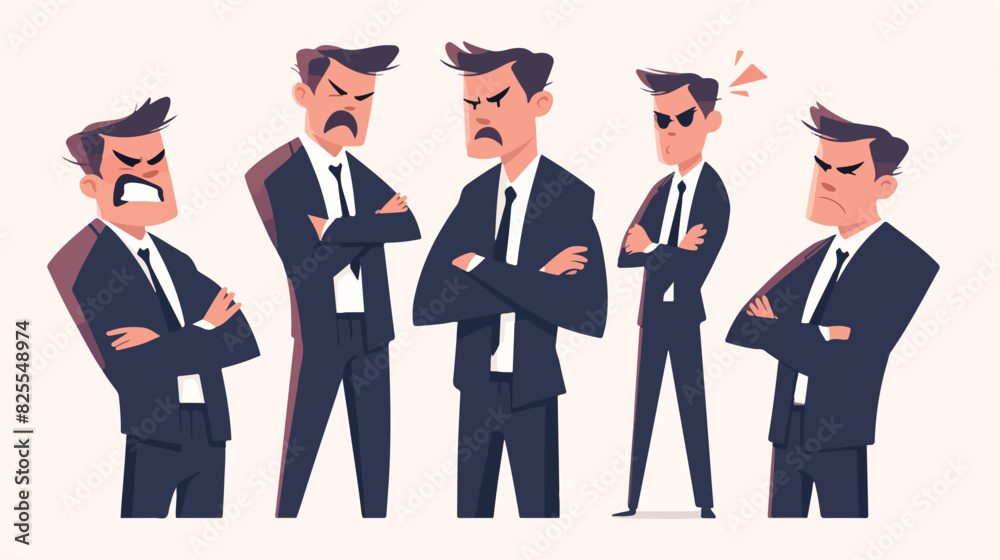 Flat angry young man manager or office worker dissa