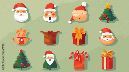 Flat Christmas Icons Objects Collection Detailed Ve