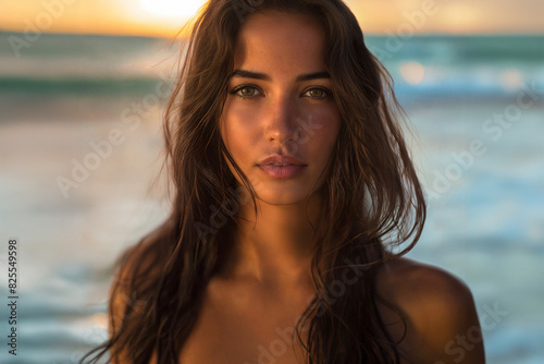 Portrait of a beautiful young woman at the beach.