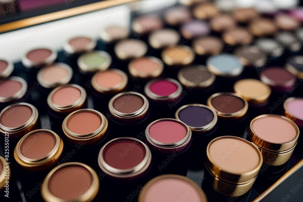 Lipstick Collection. This image showcases a multi-colored collection of lipsticks, each encased in a luxurious gold case. Displayed on a stand in a cosmetics store. Lipstick Collection. This image showcases a multi-colored collection of lipsticks, each encased in a luxurious gold case. Displayed on a stand in a cosmetics store.