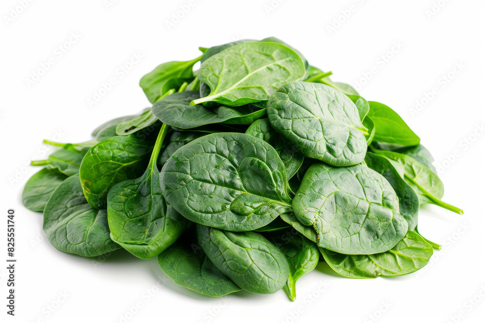 A pile of fresh spinach leaves separated from the background, showcasing their vibrant green color and nutrient-rich profile. Concept of leafy greens and healthy eating. Generative Ai. A pile of fresh spinach leaves separated from the background, showcasing their vibrant green color and nutrient-rich profile. Concept of leafy greens and healthy eating. Generative Ai.