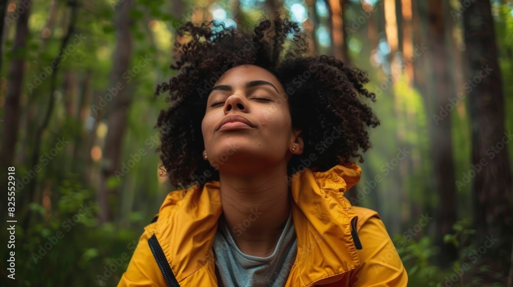 beautiful brunette woman with closed eyes enjoying nature beautiful brunette woman with closed eyes enjoying nature