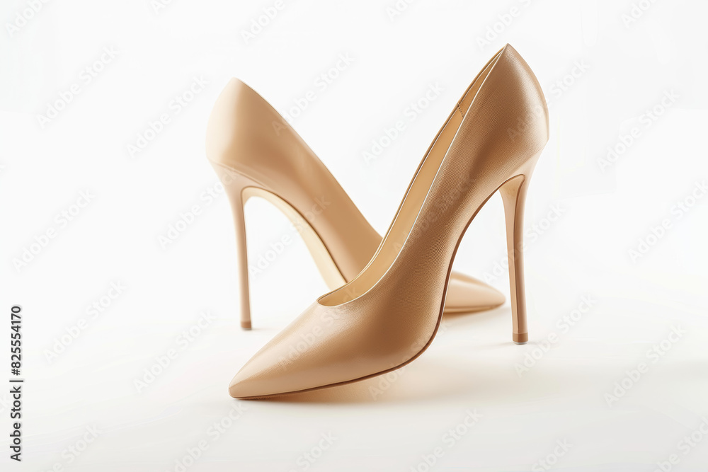 A pair of stylish high heels isolated against a clean white background, extracted from the background, with no background. Concept of fashion and elegance. Generative Ai. A pair of stylish high heels isolated against a clean white background, extracted from the background, with no background. Concept of fashion and elegance. Generative Ai.
