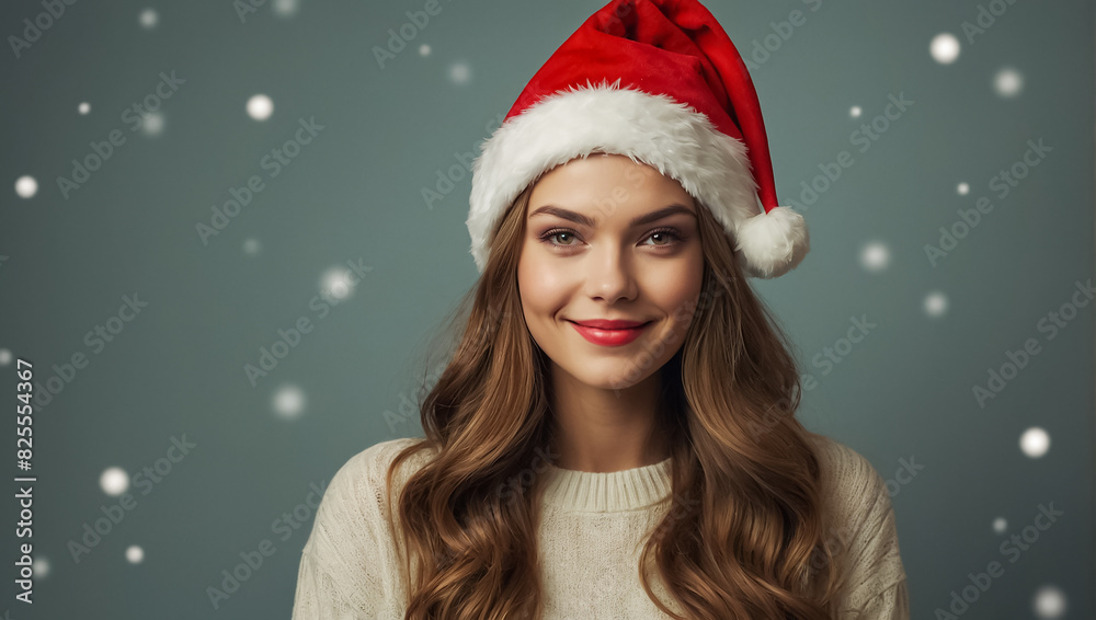 Portrait of a beautiful hair girl wearing a Santa hat Portrait of a beautiful hair girl wearing a Santa hat