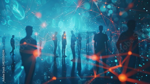 Human figures stand against a backdrop of particle detectors showcasing the teamwork and collaboration involved in this discovery.