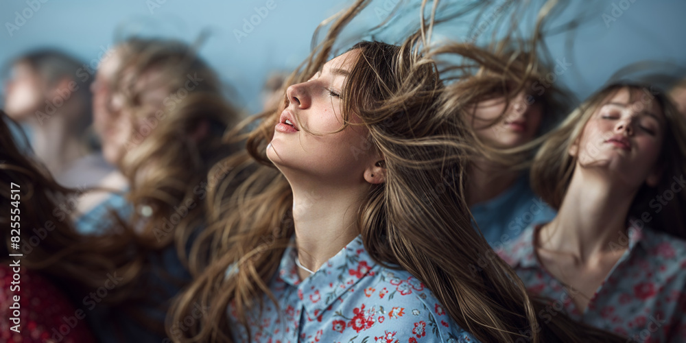 Obraz premium Youthful Beautiful People with Flowing Hair: Magazine Advertisement
