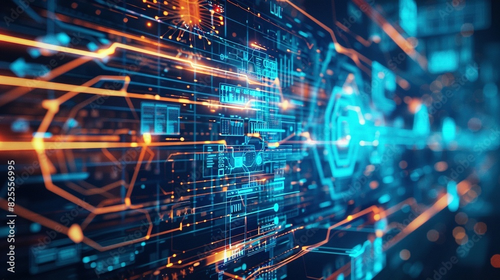 Fototapeta premium Cybersecurity Network: High-Tech Interface with Dramatic Compositions