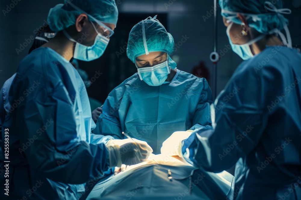 A group of surgeons during an operation. Risks of plastic surgery A group of surgeons during an operation. Risks of plastic surgery
