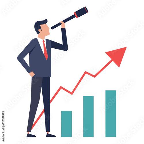 Risk management for investment or stock trading, crypto currency or economic, market volatility or uncertainty challenge, investment strategy concept, businessman with telescope on risky graph. stock 