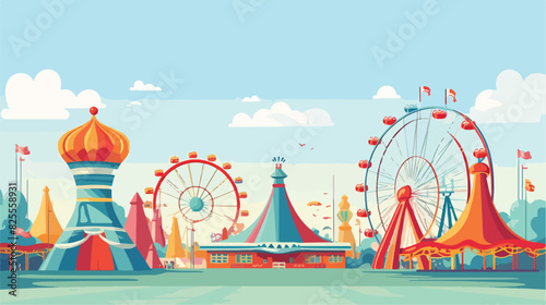 Flat style amusement park banner poster template wi photo