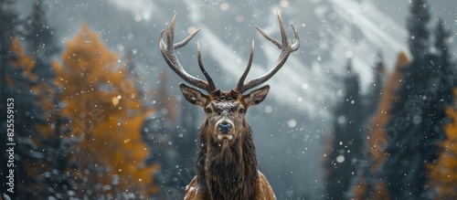 portrait of a deer animal on the mountain as a background