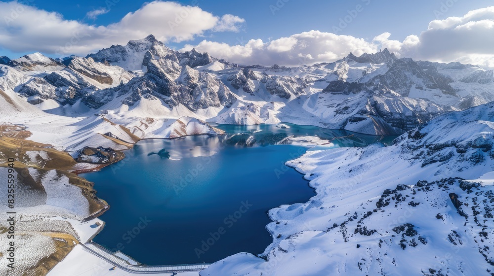 Aerial Panoramic View Of The Snowing Mountains