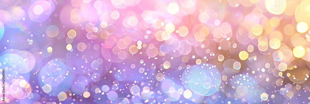 Abstract blur bokeh banner background. Rainbow colors, pastel purple, blue, gold yellow, white silver, pale pink bokeh background Abstract blur bokeh banner background. Rainbow colors, pastel purple, blue, gold yellow, white silver, pale pink bokeh background