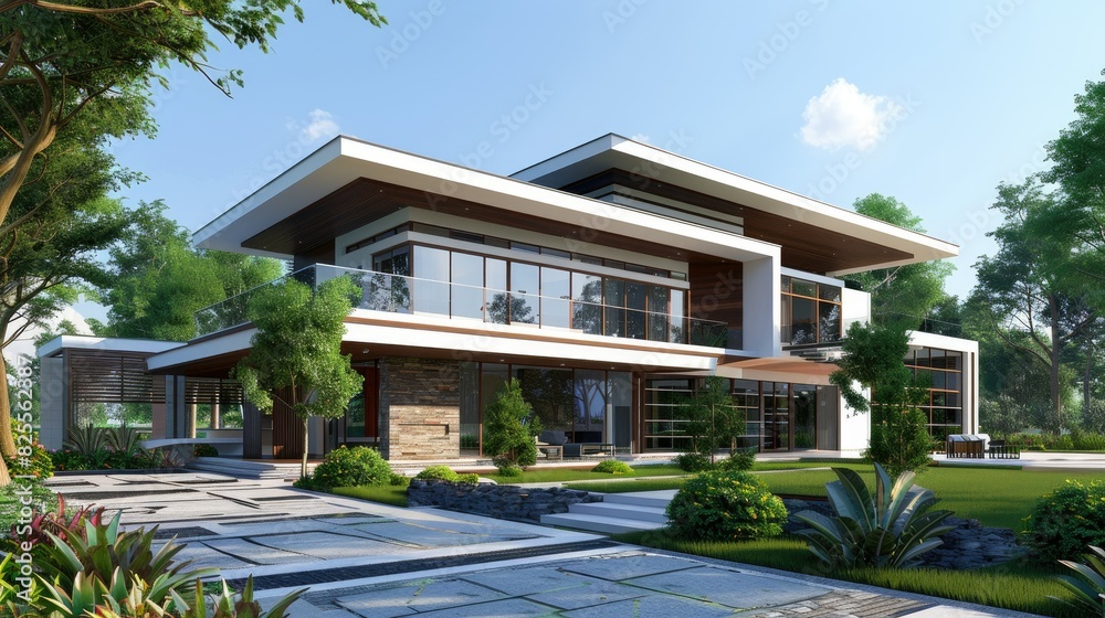 modern house  exterior view - 3D illustration