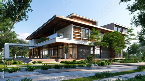 modern house exterior view - 3D illustration