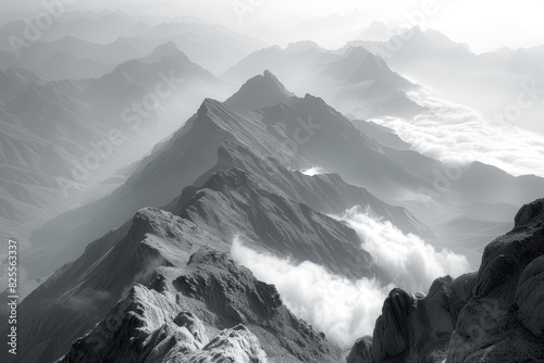 A timeless mountain range stretching to the horizon, its rugged peaks a symbol of enduring strength and stability. Concept of geological permanence. Generative Ai.