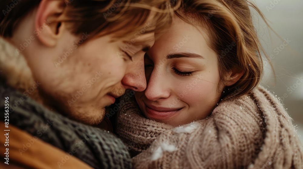 A couple embracing tightly, eyes closed, smiling blissfully, reveling in the warmth of their love and happiness. A couple embracing tightly, eyes closed, smiling blissfully, reveling in the warmth of their love and happiness.