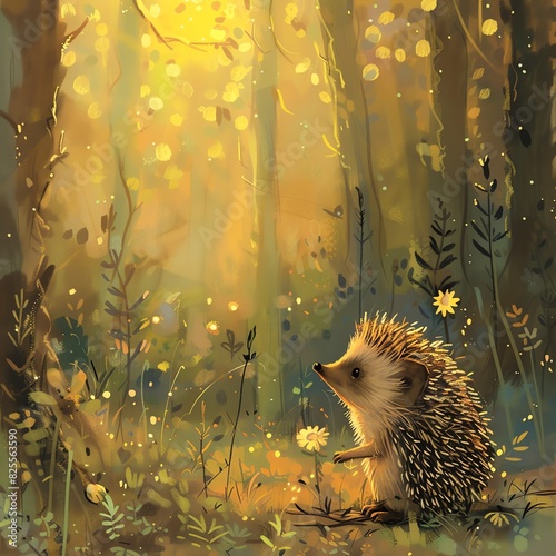 A shy hedgehog discovers the magic of friendship in a forest photo
