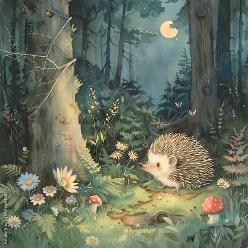 A shy hedgehog discovers the magic of friendship in a forest photo