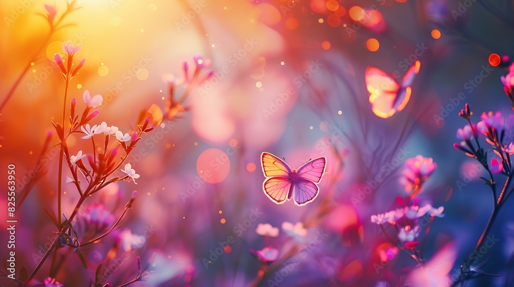 The image is a beautiful close-up of a butterfly in a field of flowers