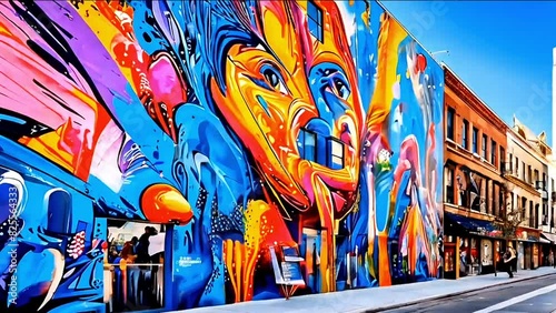 Celebrate the diversity of artistic expressions in a vibrant cityscape, from colorful street art murals and live performances to interactive digital installations and experimental art exhibitions. photo