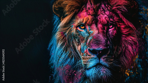 colorful lion head on black background